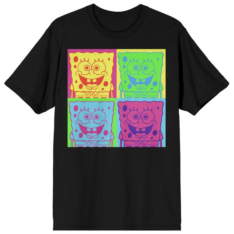 Spongebob Squarepants Neon Squares Crew Neck Short Sleeve Men's Black T-shirt, 1 of 4