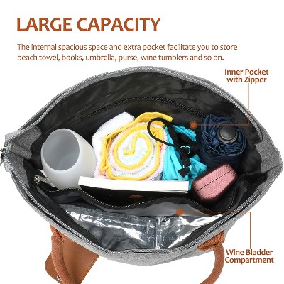 Gray Insulated Wine Tote Bag with Hidden Dispenser