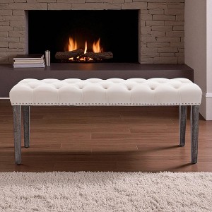 Mshliw Velvet Upholstered Tufted Bench Ottoman, Elegant Dining Bench Bedroom Footrest Accent Bench with Wooden Legs for Entryway or Living Room - 1 of 4