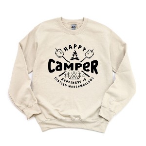 Simply Sage Market Women's Graphic Sweatshirt Happy Camper Toasted Marshmallow - 1 of 3