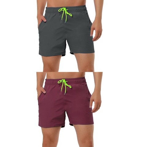 Lars Amadeus Men's Summer Beach Solid Bathing Suit Drawstring Waist Swim Shorts 2 Packs Burgundy/Gray 36