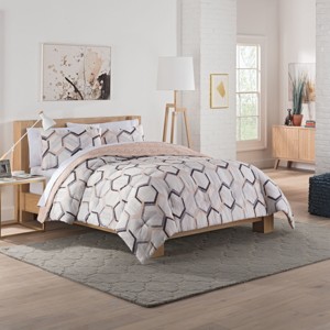 Gray Hexagonal Reversible Comforter Set (Twin XL) 2pc - Vue, Size: TWIN EXTRA LONG