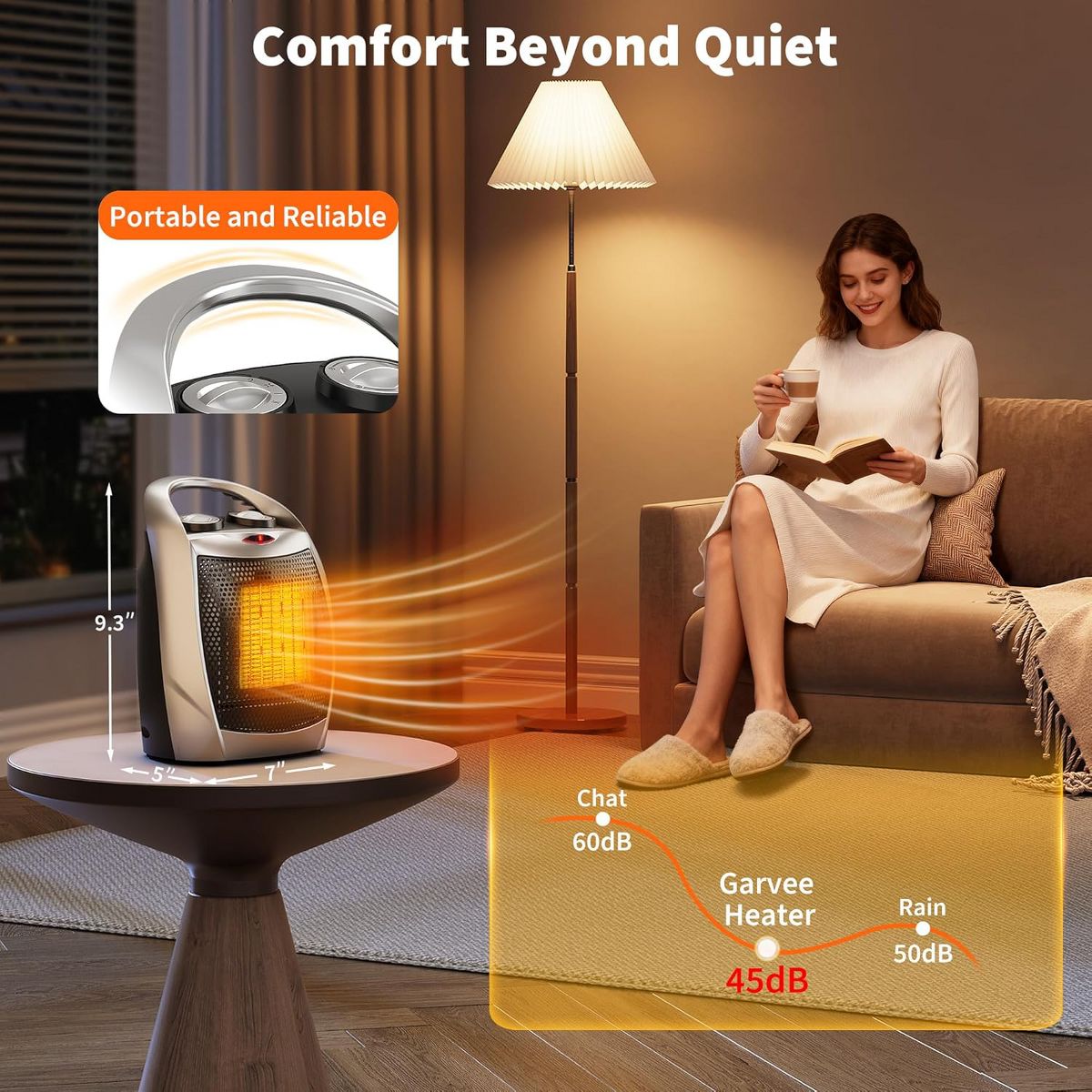 Small Space Heater,Portable Space Heater,with Overheat & Tip-Over Protection Office Room Desk Indoor Use - thumbnail 9