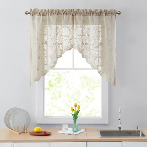HLC.ME Joyce Semi Sheer Kitchen Swag Curtain Panels - Rod Pocket for Small Windows, Kitchen & Bathroom - Set of 2 - 1 of 4