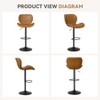 ORRDSwivel Bar Stools Set of 2, Whiskey Brown PU Leather Adjustable Height 22.2-31 Inch Counter Stools with Footrest for Kitchen Island - 3 of 4