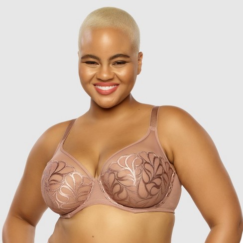 Paramour Women's Plus Size Lotus Embroidered Unlined Bra - Rose Tan 44G