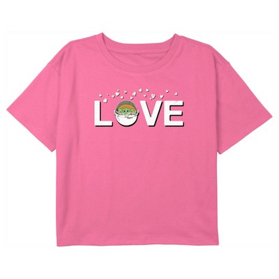 Girl's Star Wars: The Mandalorian Grogu Love Bassinet Crop T-Shirt