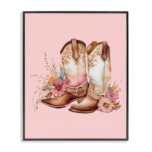 Stupell Industries Floral Pink Cowgirl Boots Framed Giclee Art - 1 of 4