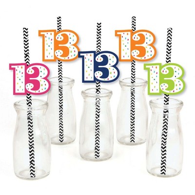 Big Dot of Happiness 13th Birthday - Cheerful Happy Birthday - Paper Straw Decor - Colorful Thirteenth Birthday Striped Decorative Straws - Set of 24