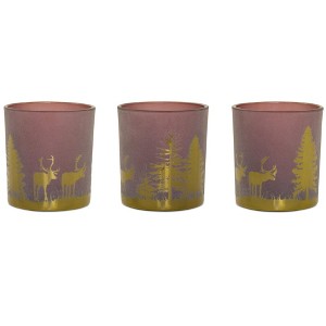 Frosted Glass Tea Light Holders with Woodland Scene – Set of 3 by Melrose - 1 of 3