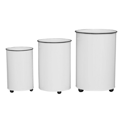 Set of 3 White Enamel Black Rim Metal Planters with Ball Feet - Foreside Home & Garden