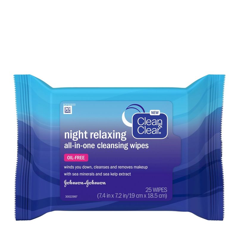 Clean & Clear Night Relaxing All-In-One Facial Cleansing Wipes - 25ct, 1 of 9