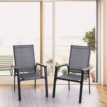 2pk Aluminum Patio Arm Chairs with Wooden Armrests - Captiva Designs