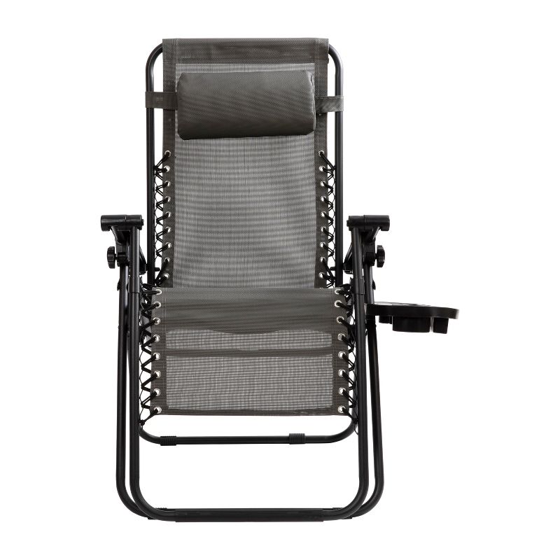 Emma and Oliver 2 Pack Adjustable Mesh Zero Gravity Lounge Chair with Cup Holder Tray, 6 of 17