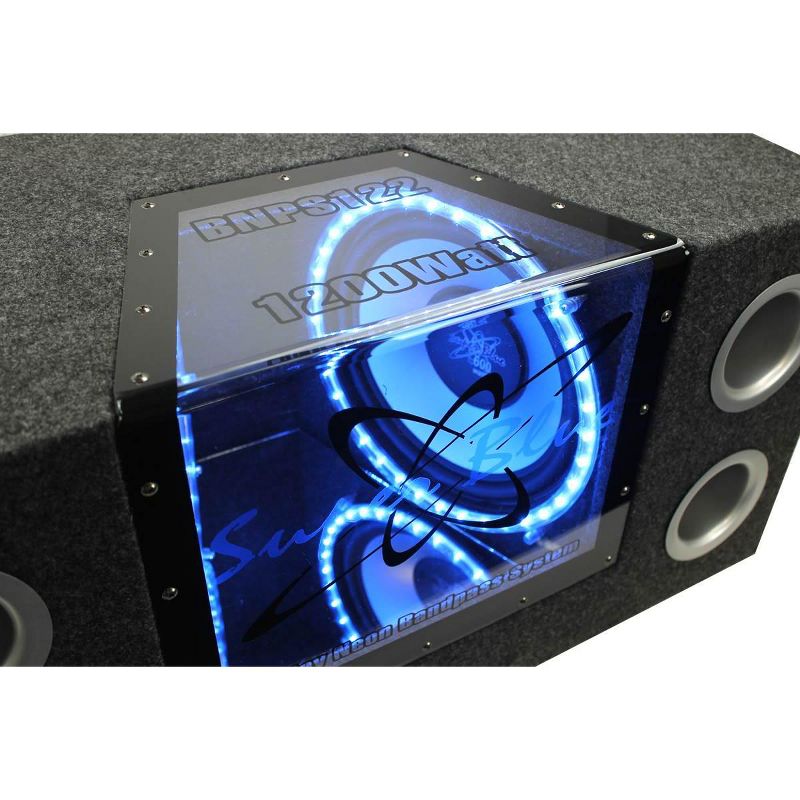 Pyramid BNPS102 10" 1000W Car Subwoofers Sub Bandpass System with Neon Accent Lighting and Boss PDX-1000.2 2000W 2-Ohm 2-Channel Amplifier Amp, 5 of 7