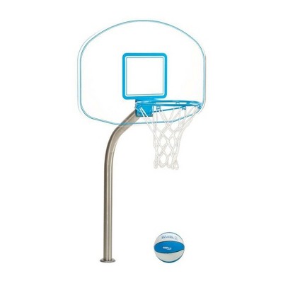 Dunn-Rite DMB400 Clear Hoop Jr. Acrylic Backboard Pool Regulation Size Basketball Hoop Set with Dual Color Ball and 1.90 Inch Thick Post, Blue Trim