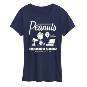 Women's - Peanuts - Schroeder and Snoopy Record Shop New York City Short Sleeve Graphic T-Shirt - 1 of 4