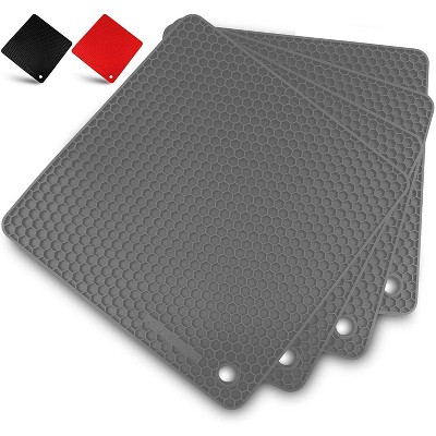 Black Non Slip Hot Pads and Large Coasters 2 Set ME.FAN Large Silicone Trivets Durable Insulated Flexible Silicone Pot Holders/Spoon Rest/Kitchen Table Mat 