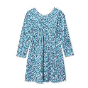 Lands' End Kids Long Sleeve Gathered Waist Jersey Dress - 1 of 2