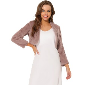 Allegra K Women's Cropped Open Front Collarless Long Sleeve Faux Fur Jacket - 1 of 4