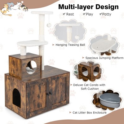 Rustic Brown 2-in-1 Cat Tree with Sisal Scratching Posts