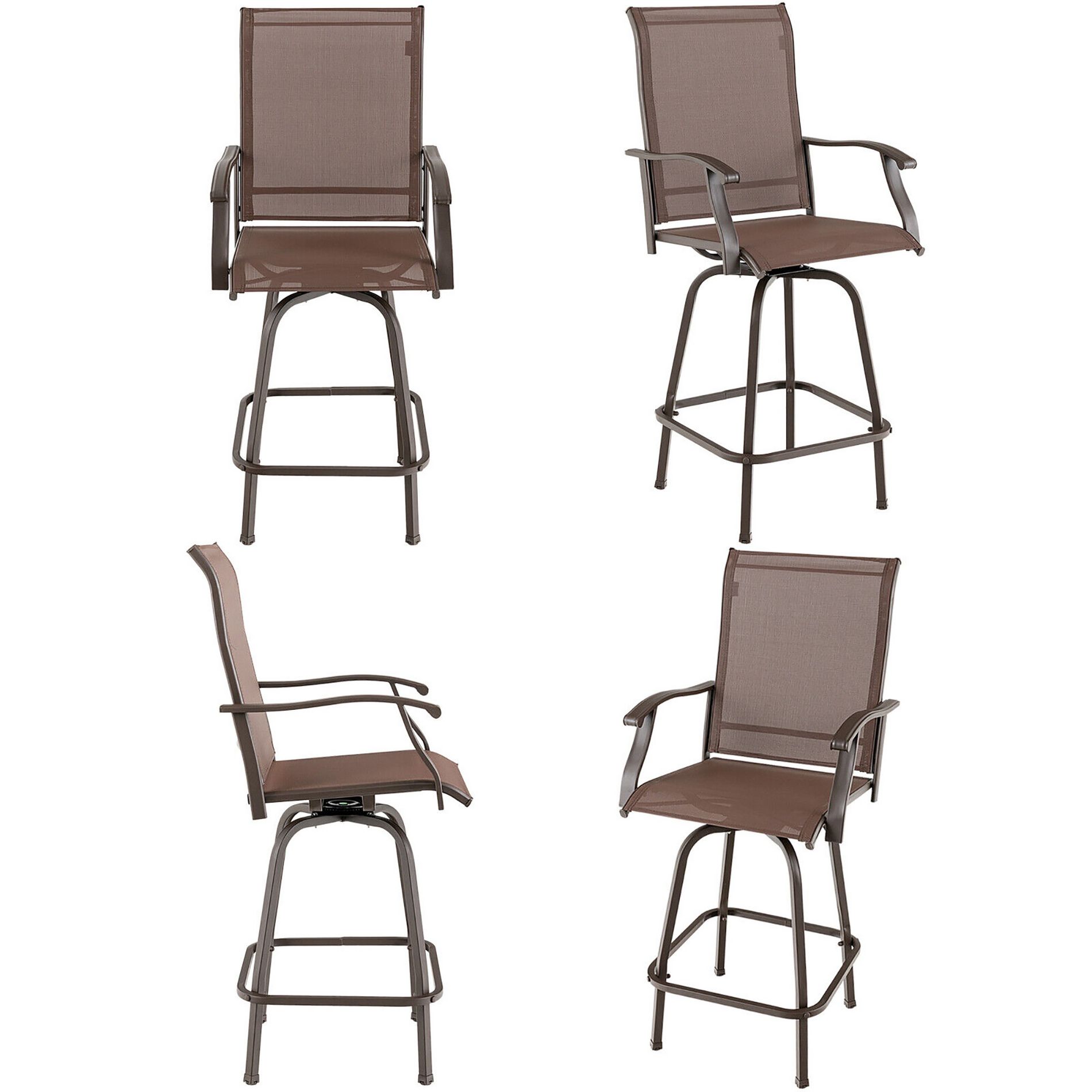 Costway 4PCS Patio Swivel Bar Stools Chairs 360 Rotation Barstool Armrest Brown