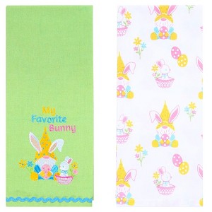 The Lakeside Collection Embroidered Kitchen Towels Gnome & Bunnies Set of 2 - 1 of 3