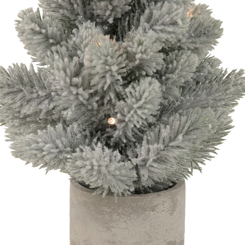Northlight 1.3 FT LED Lighted Mini Frosted Pine Christmas Tree in Cement Base, 5 of 6