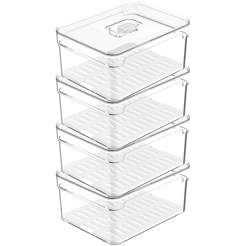 OU Fridge Organizer Bins with Vented Lid, Clear Stackable Refrigerator Storage Container, Produce Kitchen Storage Bin, BPA Free, 4 Pack