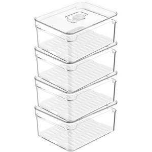OU Fridge Organizer Bins with Vented Lid, Clear Stackable Refrigerator Storage Container, Produce Kitchen Storage Bin, BPA Free, 4 Pack - 1 of 4