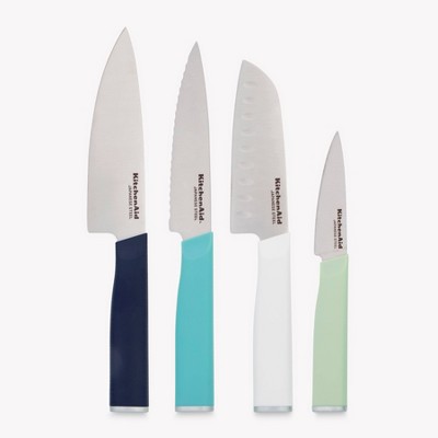 KitchenAid 4pc Chef Knife Set White/Dark Blue/Aqua Blue: High Carbon Stainless Steel, Dishwasher-Safe, Comfort-Grip Handle