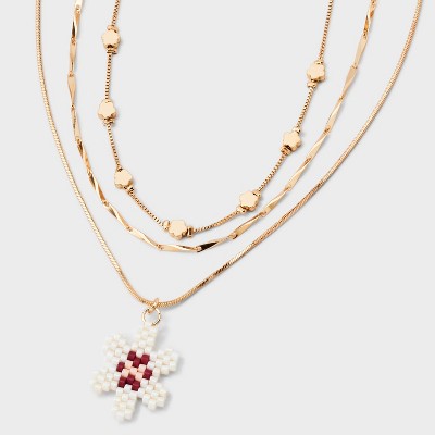 Woven Floral Charm Quartz Multi-Strand Necklace - Universal Thread™ Gold: Lobster Claw Clasp, 3-Inch Extender, 20-Inch Length