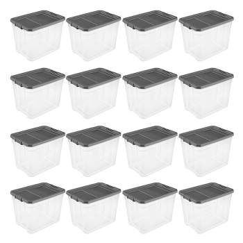 Sterilite 50 Gallon Plastic Stacker Tote, Heavy Duty Lidded Storage Bin  Container For Stackable Garage And Basement Organization, Black, 9-pack :  Target
