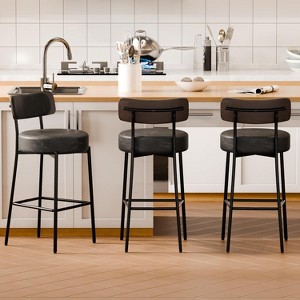 DYHOME 24 inches Bar Stools Set of 3, Counter Height Bar Stools with Leather Pad Wood Back, Leather Upholstered Bar stools for Kitchen Island, Cafe - 1 of 4