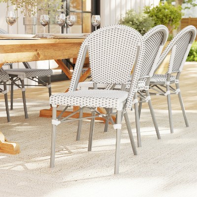 Gray and White Woven Rattan Indoor-Outdoor Bistro Chair