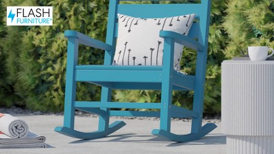 Blue HDPE High-Back Slatted Rocking Chair with Armrests