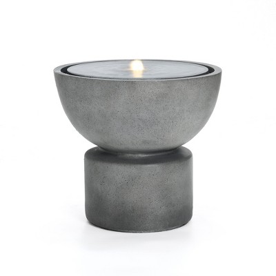LuxenHome 19" Round Water Fountain Outdoor, Modern Garden Waterfall with Lights for Patio, Yard, and Garden Decor, Drak Gray