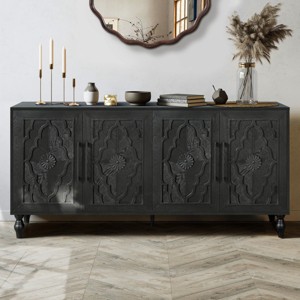 Wooden Storage Cabinet with Carved Flower Doors Mordern Sideboard Console with Adjustable Shelves for Living Room, Kitchen,Entryway-Tanpinhause - 1 of 4