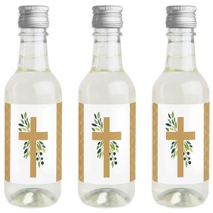 Big Dot of Happiness Elegant Cross - Mini Wine and Champagne Bottle Label Stickers - Religious Party Favor Gift for Women and Men - Set of 16 - 1 of 4