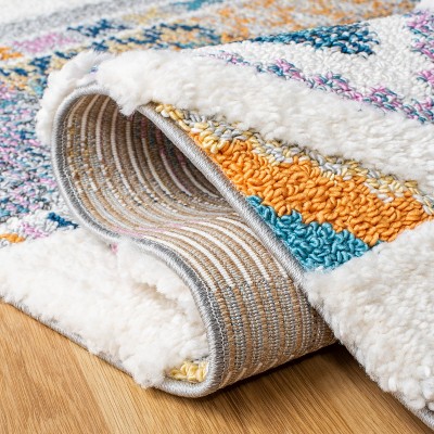 Ivory and Multicolor 8' x 10' Shag Area Rug
