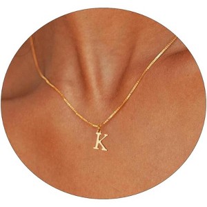 Gold Initial Necklace for Women, 14K Gold Plated Dainty Letter Pendant on Box Chain - 1 of 4