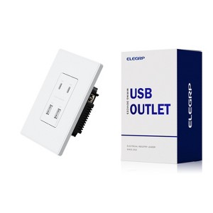 ELEGRP USB Wall Outlet with 2A & 2C USB Ports, 42W Fast Charge 4 Ports USB Charger, Wall Plate Included, UL/CUL Listed, Matte White,1 PC - 1 of 4