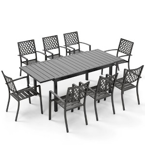 Captiva Designs 9pc Patio Slat-top Adjustable Steel Rectangle Table & Metal Stackable Chairs - 1 of 4