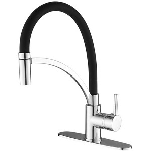 Single-Handle Pull-Down Sprayer 1 Spray High Arc Kitchen Faucet With Deck Plate in Matte Black - 1 of 4