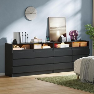 2 PCS 6 Drawer Double Dresser with Power Outlet, Accent Chests of Drawers with LED Light, Modern Black Storage Dresser with Charging Station - 1 of 4