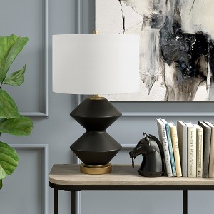 Hudson and Canal 22.75" Tall Double Gourd Lamp with Fabric Shade - 1 of 4