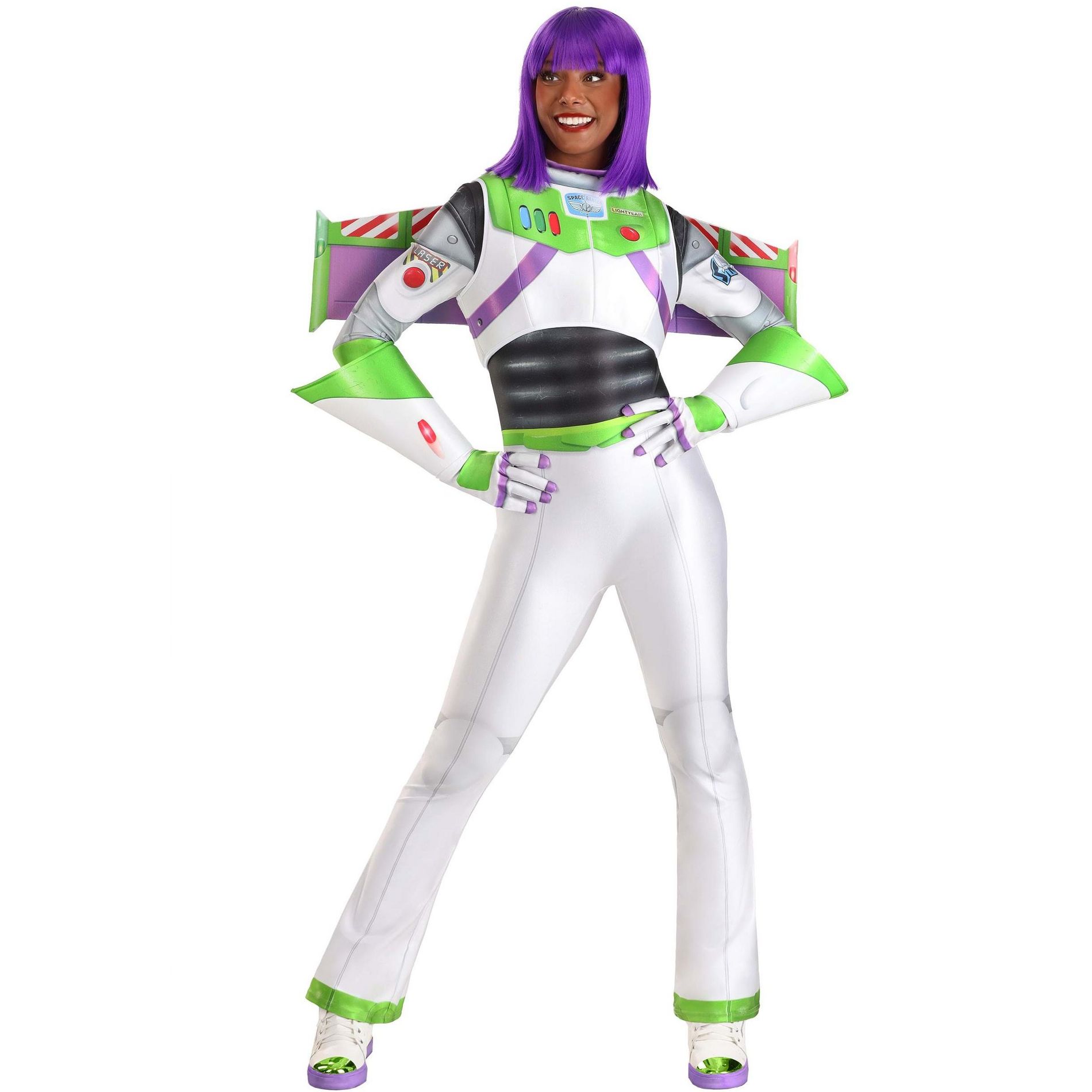 HalloweenCostumes.com X Small Disney & Pixar Women's Buzz Lightyear Halloween Costume, Purple/White/Green