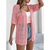 Women's Openwork Short Sleeve Knit Cardigan, Lightweight Cover-Up for Beach & Vacation Sun Protection - 3 of 4