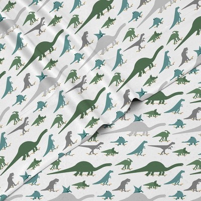Tadpoles 4-Piece Skateboarding Dino Sheet Set | 1 Full Flat Sheet, 1 Full Fitted Sheet & 2 Queen Pillowcases