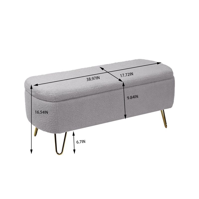 Storage Ottoman Bench, Storage Bench With Safety Hinge, Metal Feet Faux Fur Upholstered Storage Bench, 3 of 9